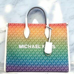 Michael Kors Mirella Medium Rainbow Logo Tote Bag Rainbow